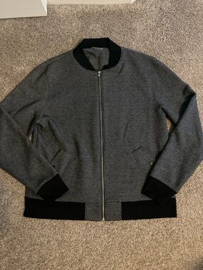 Gray Bomber Jacket with Black Trim